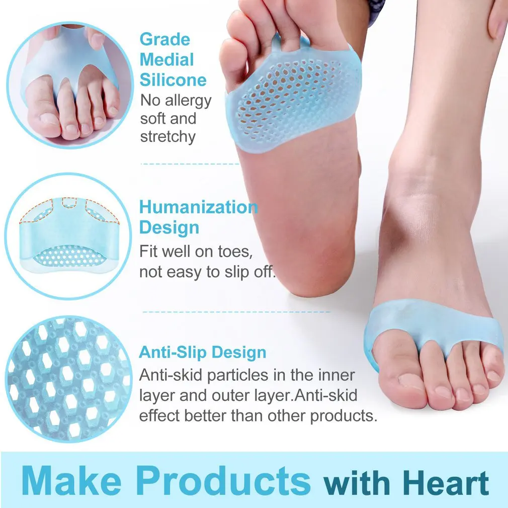 Дышащие Мягкие силиконовые стельки, 1 пара, прокладки для передней части стопы, многоразовая подушка для обуви для облегчения боли