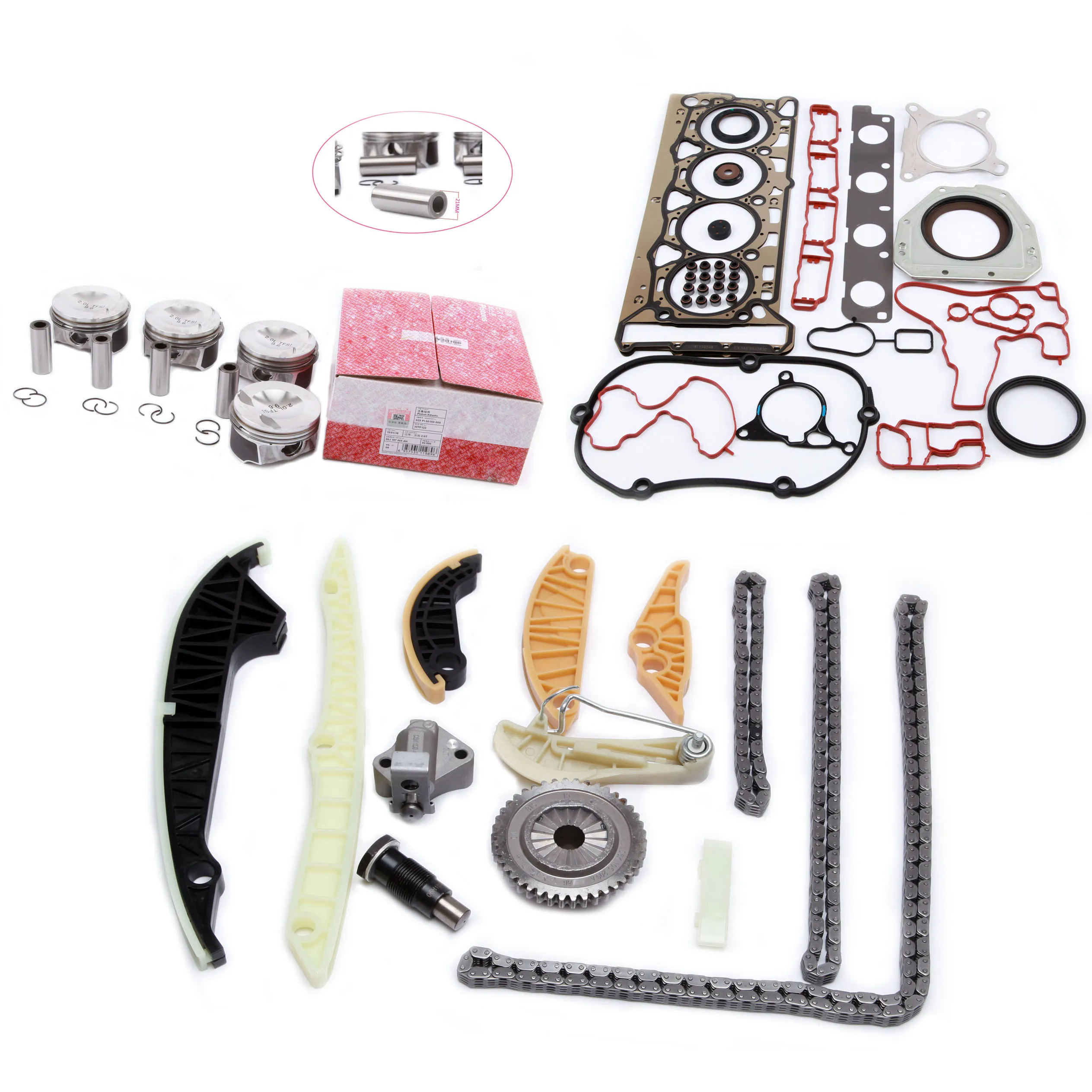 2 0 T Поршень двигателя Натяжной цепи цилиндра прокладки Ремонтный комплект для Audi