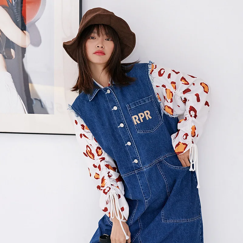LANMREM can ship All-match women's clothes sleeveless denim Vest Dress for famale 2020 spring Loose new dress with pocket YH903 | Женская