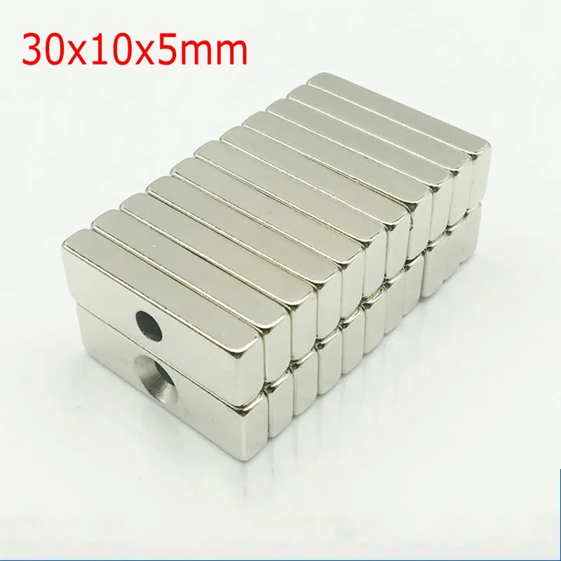 

5~100Pcs N35 Rectangular magnet 30x10x5 mm With hole Super Strong Neodymium magnet 30*10*5 mm NdFeB magnet Block Magnet