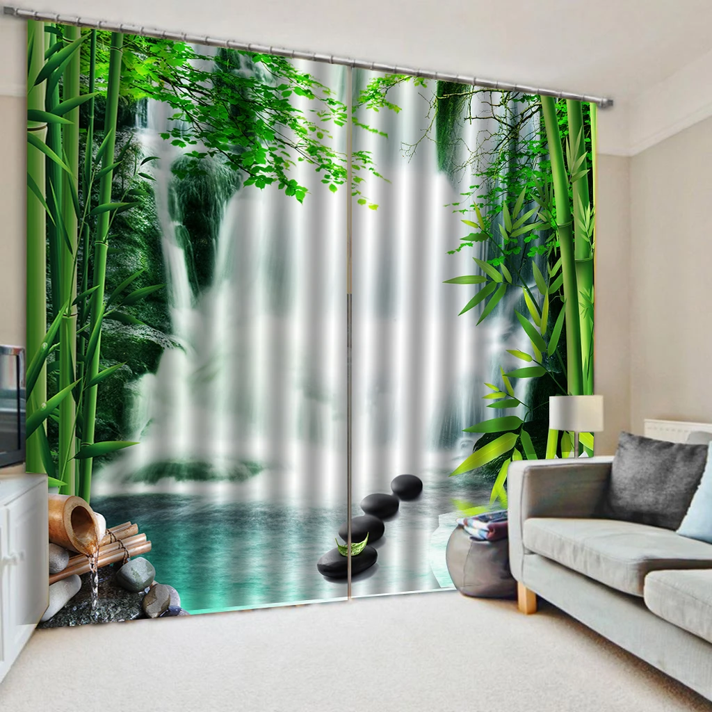 

Custom any size photo green scenery Waterfall curtains Luxury Blackout 3D Window Curtain For Living Room office Bedroom
