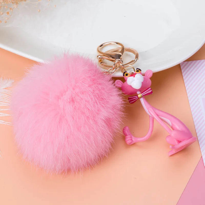 

Cartoon Pink LeopardKeychain Cute Animal Bowknot Creative Plush Keyring Couples Children Favorite Gift Bag Car Key Pendant Hot