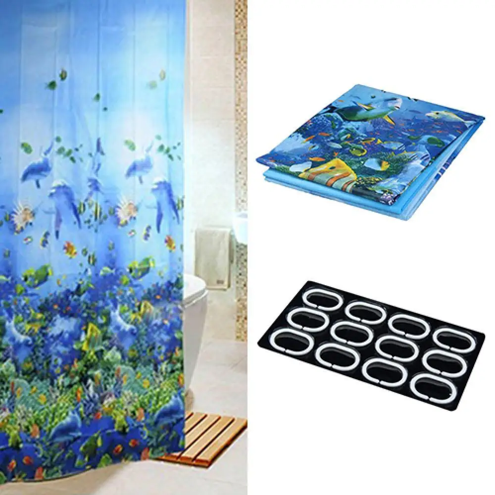 

Hot Sales Sea Life Fish Pattern Waterproof Bathroom Shower Curtain With 12 Hooks 180x180cm