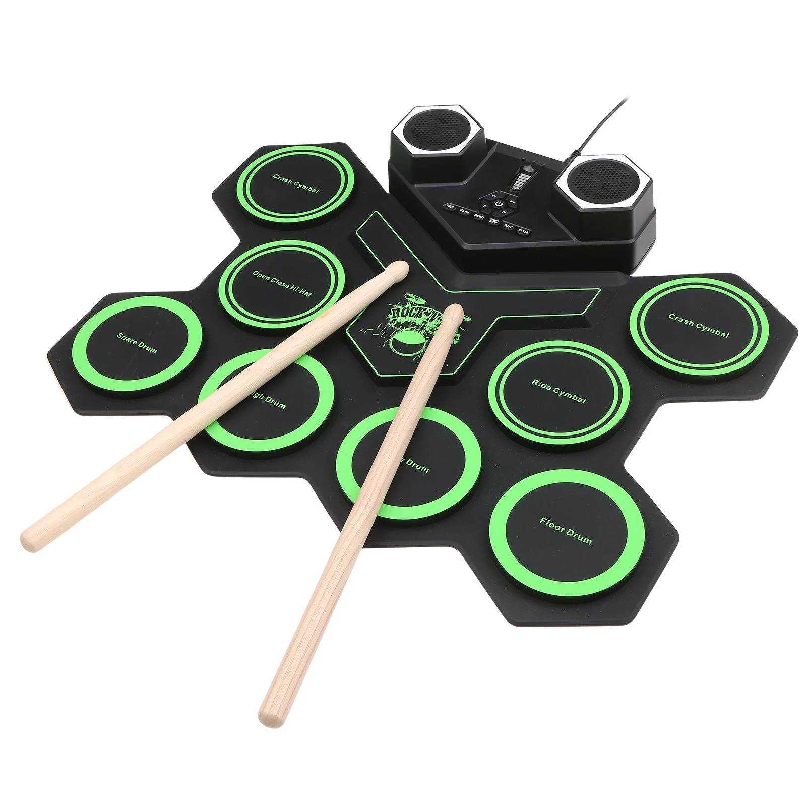

USB Electronic Drum Portable Silicone Roll-up Drum Sets with Foot Pedal Drumsticks Built-in Battrey for Beginners Practicing