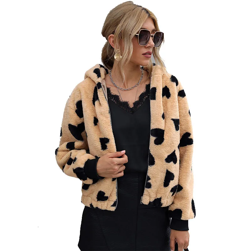 

Женские куртки, оригинальное контрастное Женское шерстяное пальто с принтом Love, Осень-зима