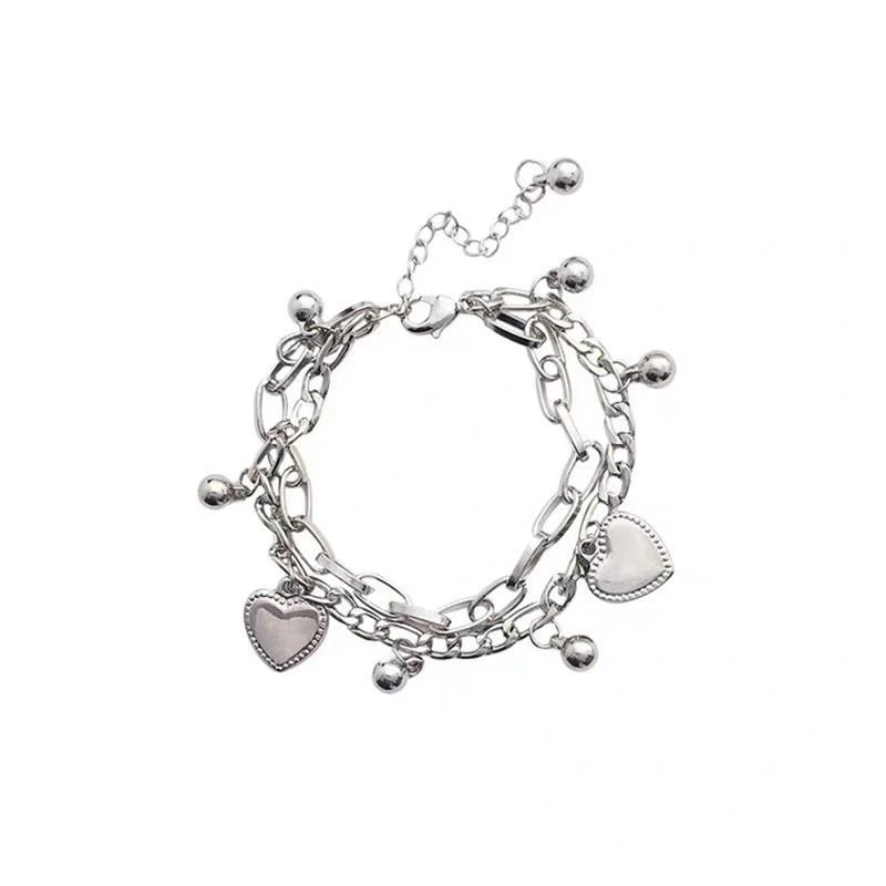 

POTCET Unisex Double Heart Bracelet Geometric Hip Hop Personality Party Travel Commemorative Jewelry