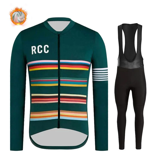 

2020 RCC Winter Thermal Fleece Cycling Clothes Men Long Sleeve Jersey Suit Warm Bike MTB Clothing Bib Pants Set