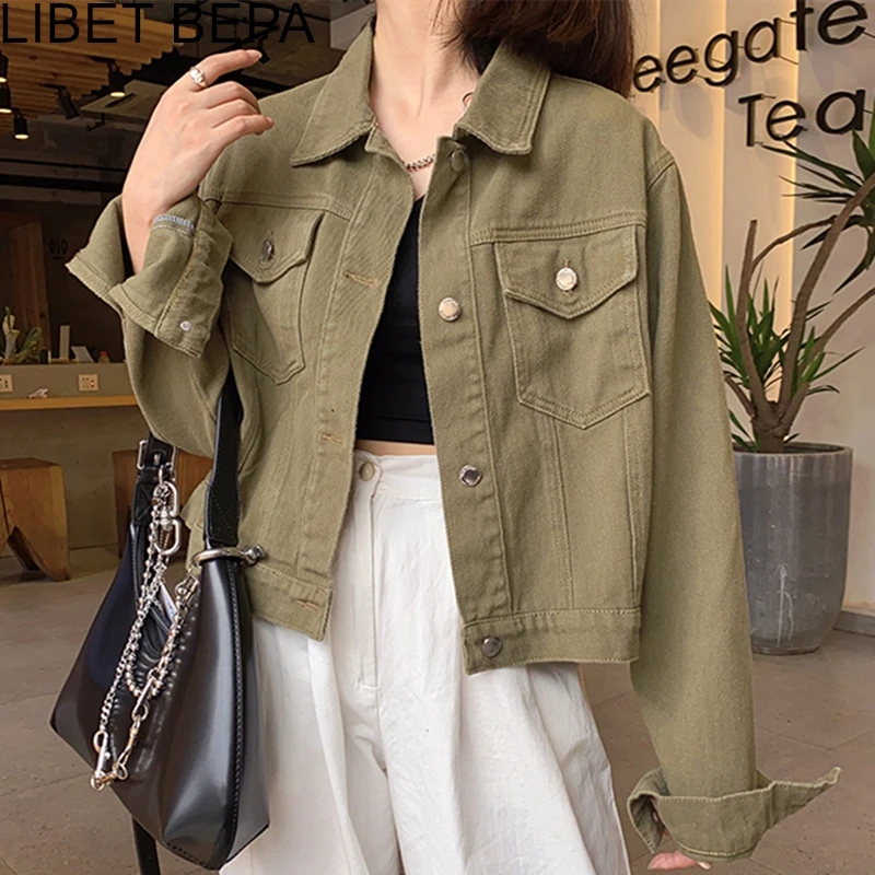 

New 2021 Autumn Winter Women Denim Jacket Pockets Streetwear Short Fashionable Korean Style Oversize Lady Jeans Tops