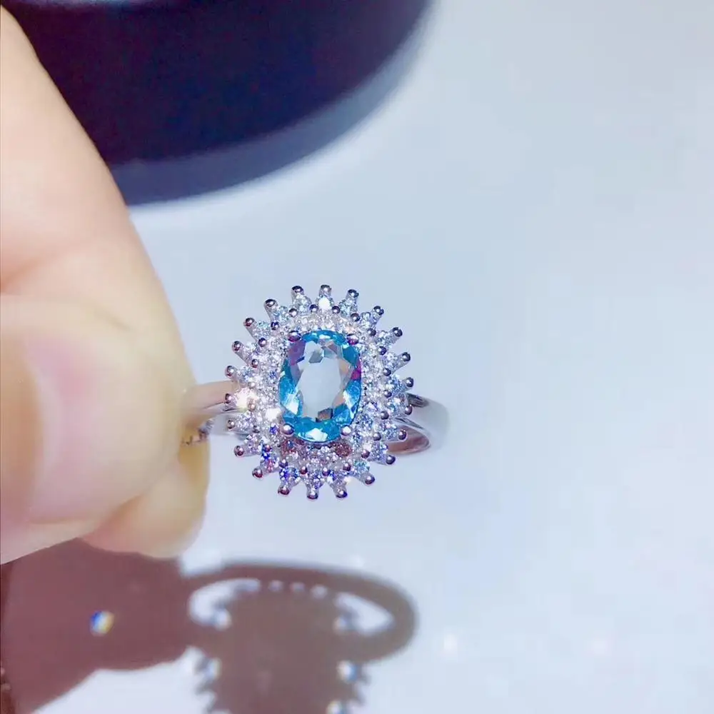 Natural light blue Aquamarine Ring S925 Silver Gemstone Fashion grace round Diana Women girl party gift Jewelry | Украшения и