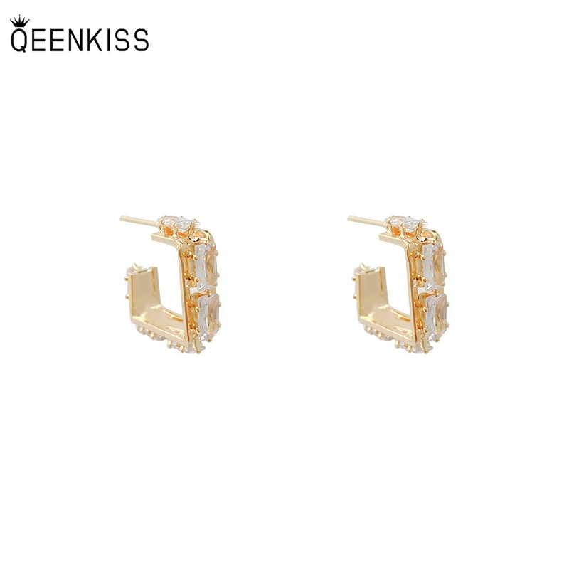 

QEENKISS EG7449 Fine Jewelry Wholesale Woman Birthday Wedding Gift AAA Zircon Square 925 Sterling Silver Needle Stud Earrings