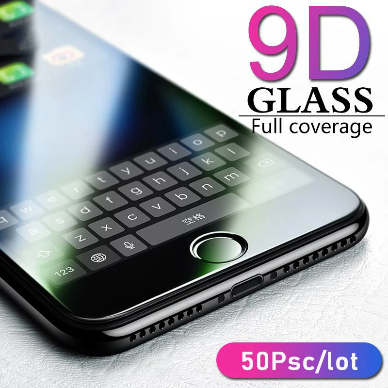 50 шт./лот 9D Защитное стекло для экрана iphone SE 2020 X XR XS 12 11 Pro Max 6s 6 7 8 Plus чехол