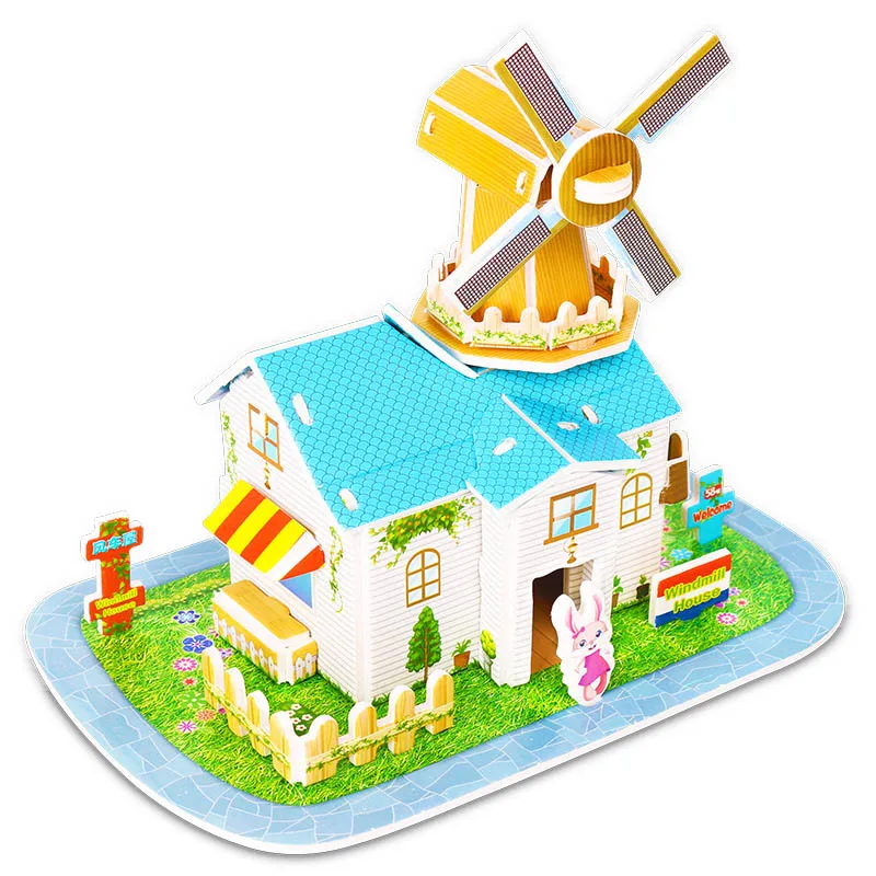 kids 3d stereo puzzle cartoon house castle building model diy handmade early learning educational toys gift for children free global shipping