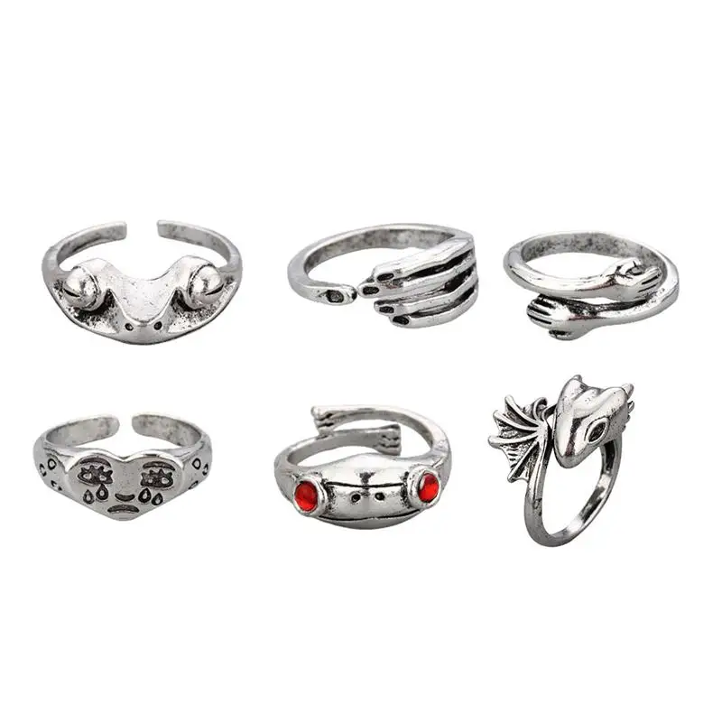 

6pcs Retro American Style Rings Open Rings Hand Decors Stylish Hand Wears