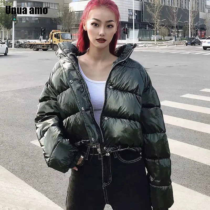 

Unua amo Winter Jacket Women Short Warm Down Padded Parka Coat 2021 Fashion Glossy Waterproof Loose Puffer Bubble Jacket