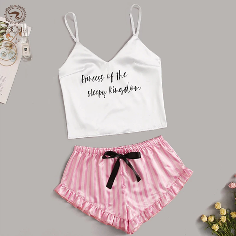 

Новинка, пикантная женская пижама LEECHEE, пижама без рукавов, домашняя пижама с V-образным вырезом, Женский пижамный комплект, топ на бретелях и...