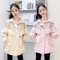 kids girls pink polka dot hooded zipper jacket 2021 new korean windbreaker cute coat teenage 12 14 year girl christmas blouses