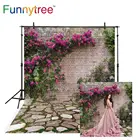 Фон для студийной фотосъемки с изображением весеннего пейзажа сада и цветов Funnytree виниловые, с изображением кирпичной стены