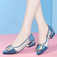 women fashion sky blue slip on transparent summer square heel pumps lady sexy party night club high heel shoes