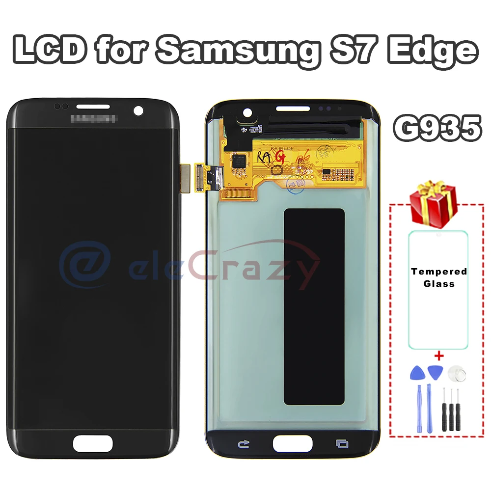 Original AMOLED for Samsung Galaxy S7 Edge LCD Screen G935 G935F Display with Touch Frame Repair Kit Replacement 100% Tested