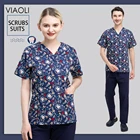 Унисекс медицинская Униформа с принтом для врачей, медицинская униформа, Высококачественная рабочая одежда для салона красоты с V-образным вырезом, экспериментальные скрабы, топы