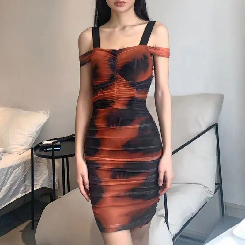 

KAISENDZ Brown Reched Strapless Breasted Women Dresses Skinny Buttock Sexy Office Dress Net Yarn Elastic Soft Womens Dress
