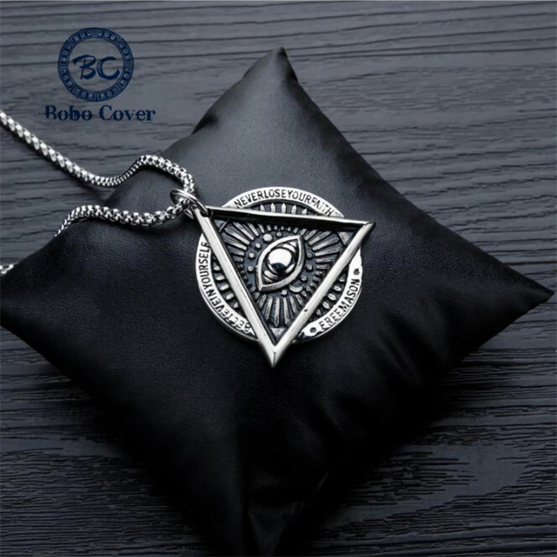 Freemason Demon Eye Men's Necklace Pendant Stainless Steel Letter Chain Meaning Never Lose Faith Believe Your Self Punk Jewelry |