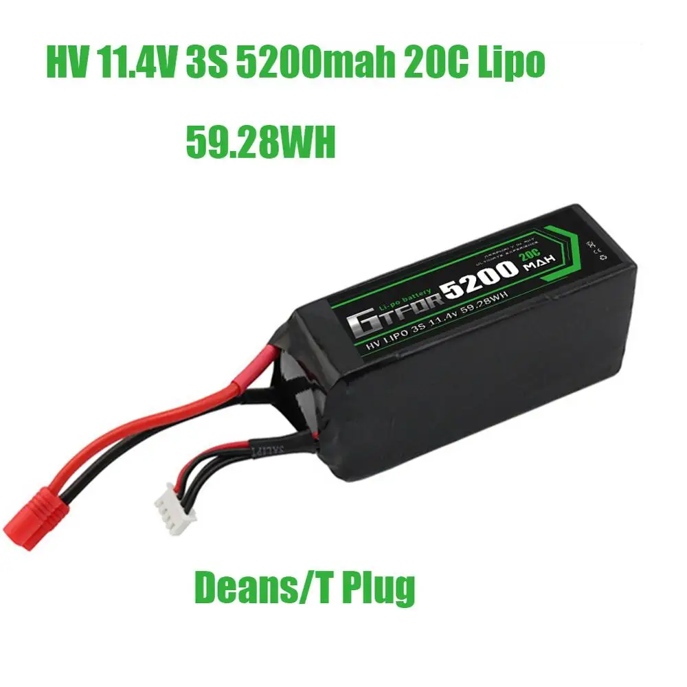 GTFDR батарея lipo 2S 7,4 V 10000mah 60C 120C HV 3S 11,4 V 5200mah 20C 40C для радиоуправляемого автомобиля дрона FPV Walkera QR X350 PRO квадрокоптера - Цвет: 1PCS5200mahDeans