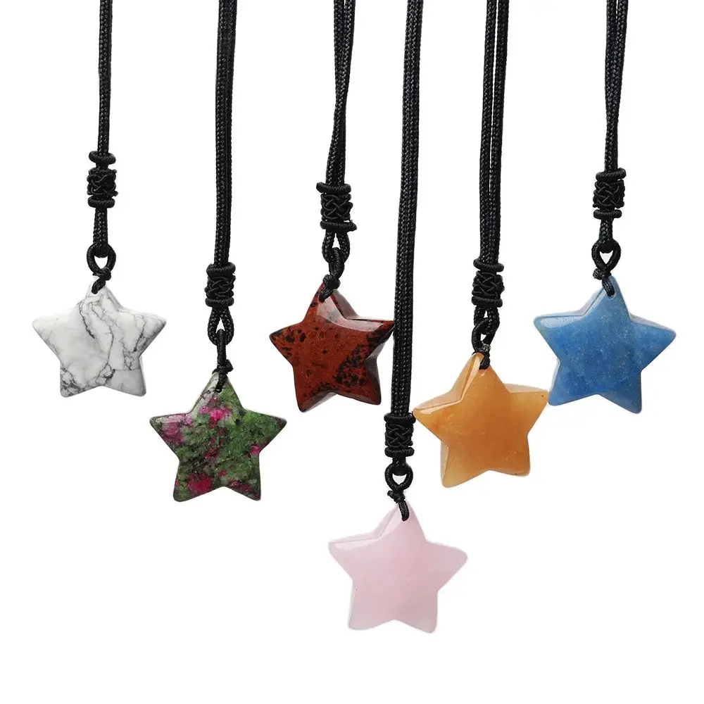 

1PC Star Shaped Necklace Natural Rose Quartz Crystals Red Obsidian Stone Minerals Energy Healing Gemstone Gifts Meditation