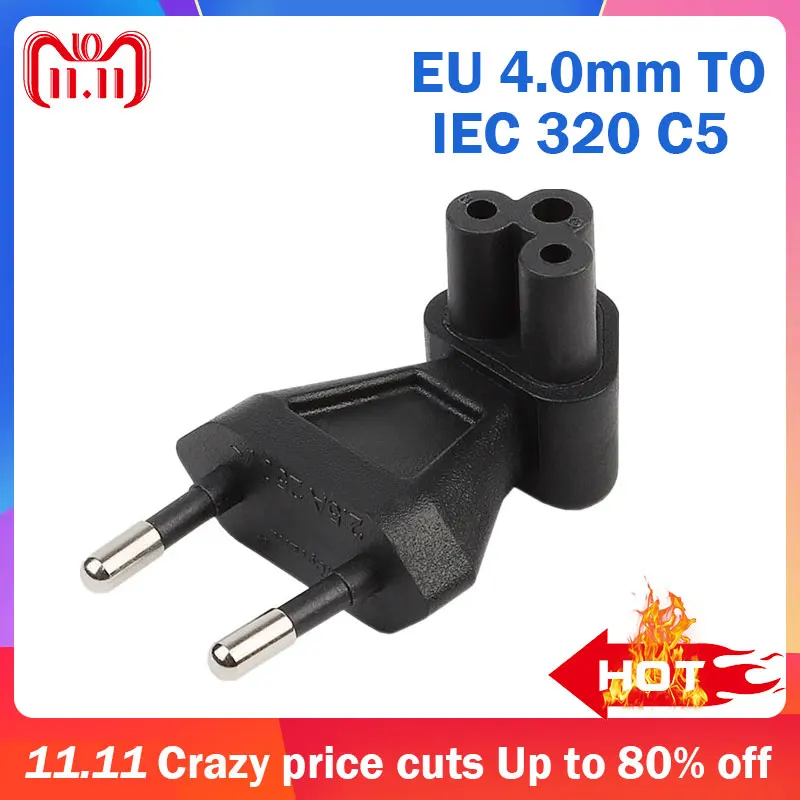 Адаптер питания переменного тока с евровилкой на IEC320 C5 под углом 90 градусов 2