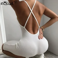 fqlwl ribbed knitted black summer rompers womens jumpsuit shorts female backless gray white sexy bodycon jumpsuit women playsuit
