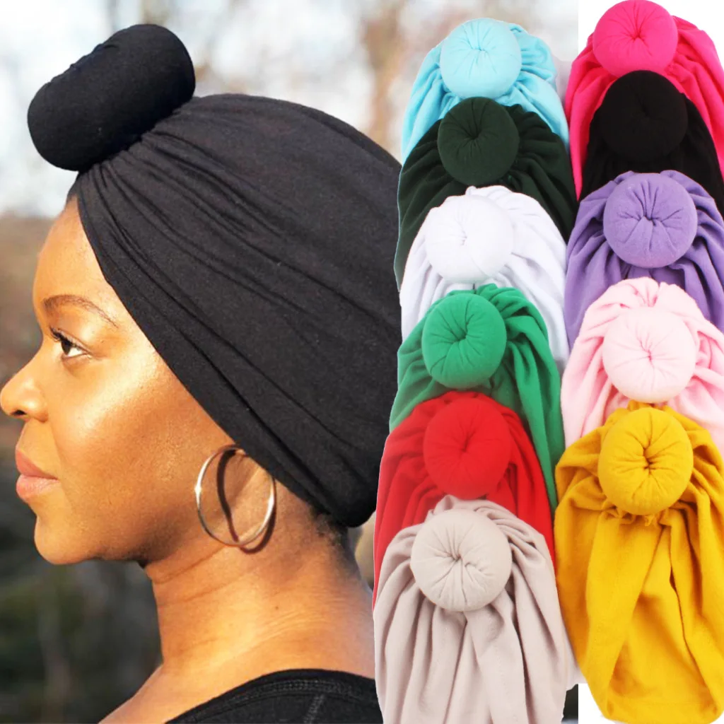 Ladies Turban Bonnet Soild Color Cotton Top Knot Inner Hijab Caps African Twist Headwrap Women Head Wraps India Hat Hijabs Cap