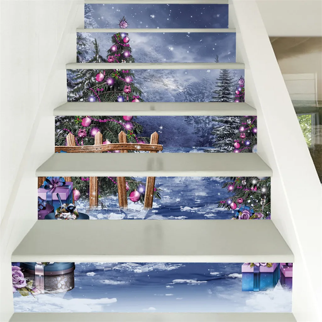 6PCS 18X100CM Christmas 3D Stair Riser Floor Stickers Waterproof Removable Self Adhesive DIY Stairway Decals Murals Home Decor | Дом и сад