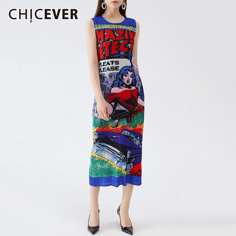 

Женское платье с рюшами CHICEVER, винтажное платье с круглым вырезом, без рукавов, в стиле пэчворк, повседневная женская одежда, мода 2021