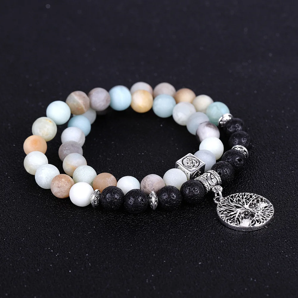 

2021 New Natural Frosted Stone Tree Of Life Bracelet Double Layer Yoga Chakra Energy Stone Bracelet Bijoux