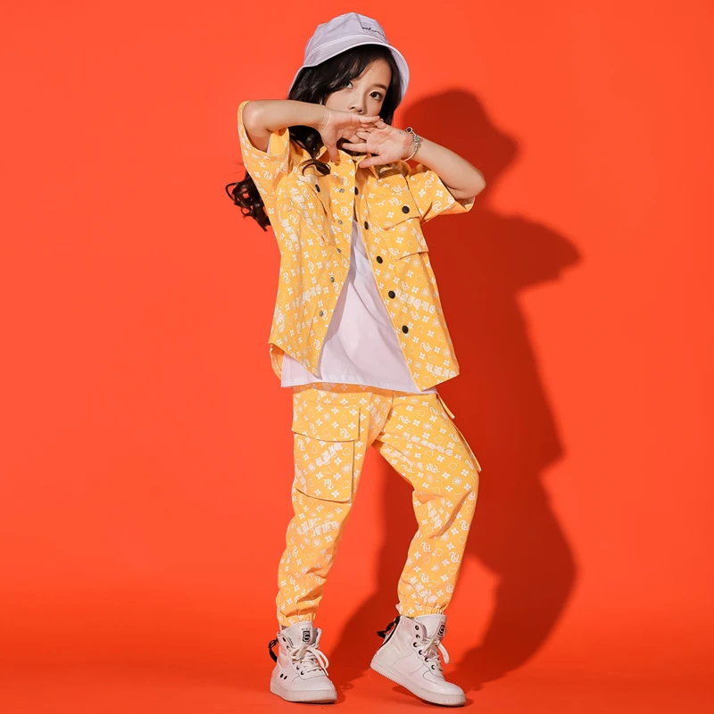 

Детская крутая одежда в стиле хип-хоп, повседневные штаны, топ, укороченная футболка, брюки для девочек, костюмы для джазовых танцев, одежда ...