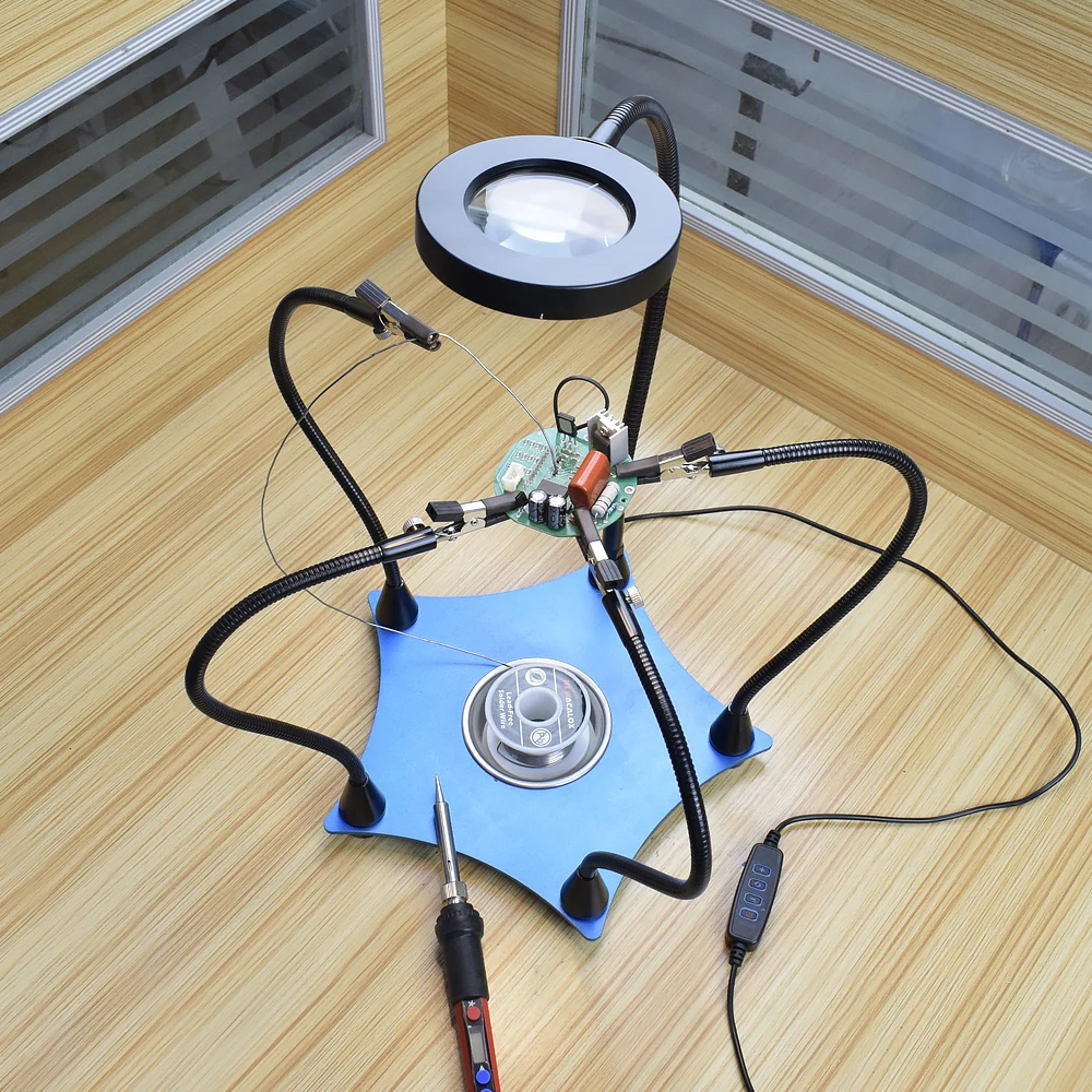 

NEWACALOX Soldering Helping Hand Soldering Station with 3X LED Illuminated Magnifier Soldering Third Hand Welding Repair Tool