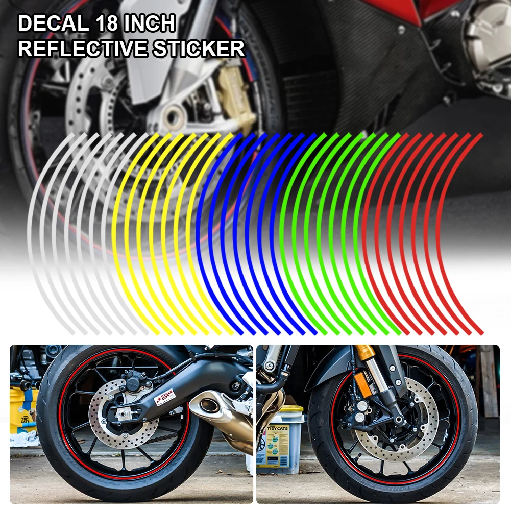 

16Pcs Universal 18" Strips Motorcycle Car Wheel Tire Stickers Reflective Rim Tape Motorbike Auto Bicycles Styling Decor Decals
