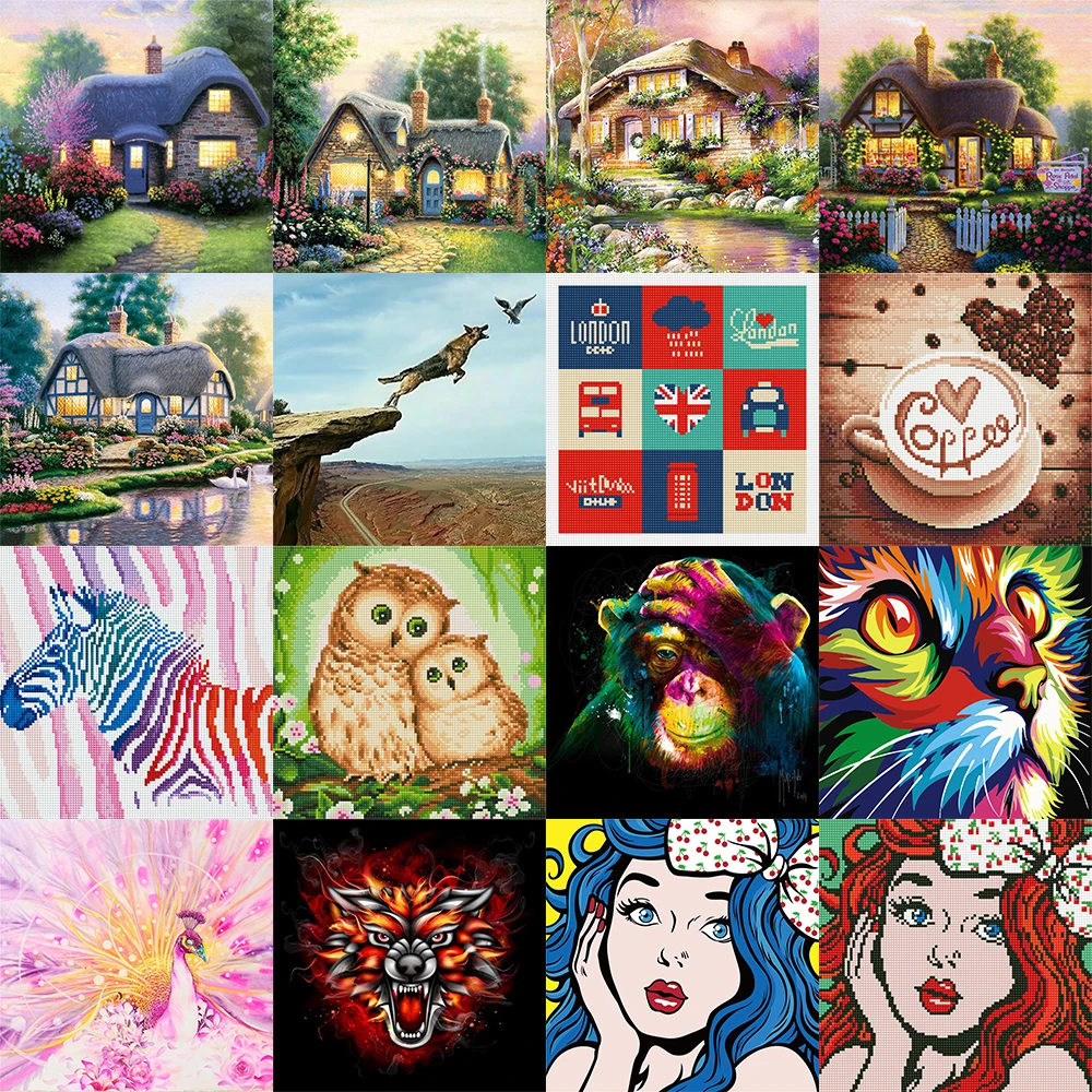 Алмазная живопись сделай сам мультяшный пейзаж животное икона дом полностью