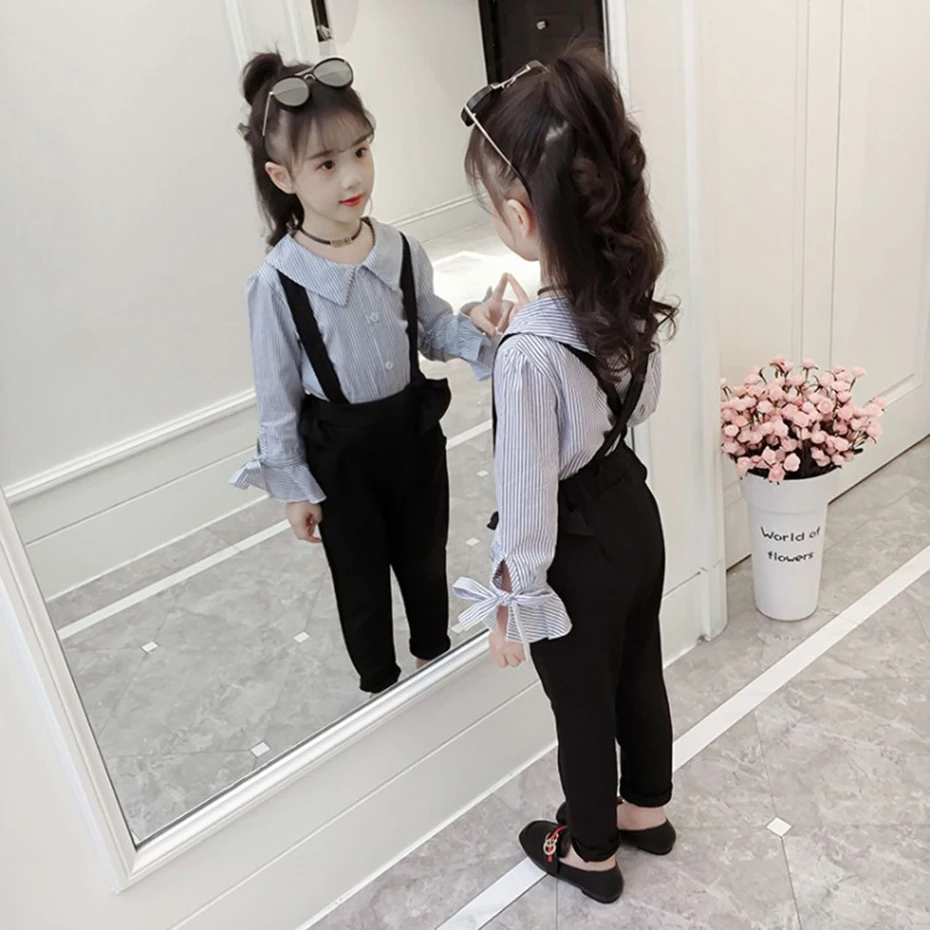 Детская полосатая одежда блузки и комбинезон костюм для девочек вечерние Питер