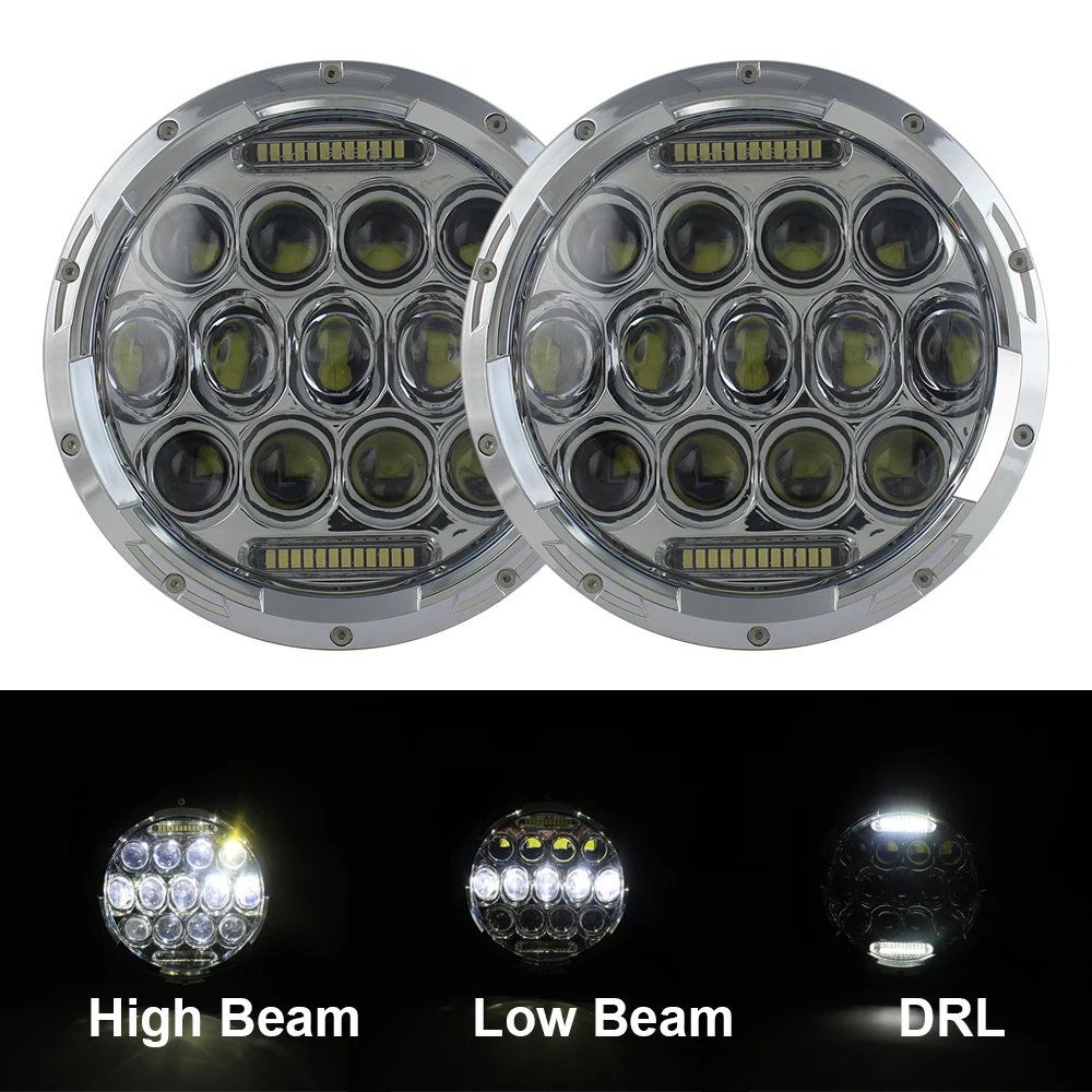 

2Psc 7 Inch LED Headlight H4 Hi-Lo Beam With Halo Angel Eyes For Lada 4x4 urban Niva Jeep JK Land rover defender Hummer