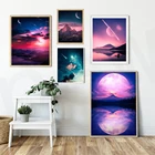 Холст HD Печать Луна звездное небо плакат украшение для дома картина ночного вида Настенная картина для гостиной модульная без рамки