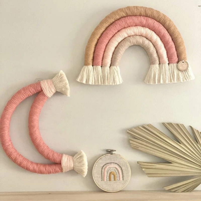 

Macrame Weave Moon Wall Hanging Toys Boho Wall Ornaments For Children Room Colorful Wall Hanging Pendant Home Decor Supplies New