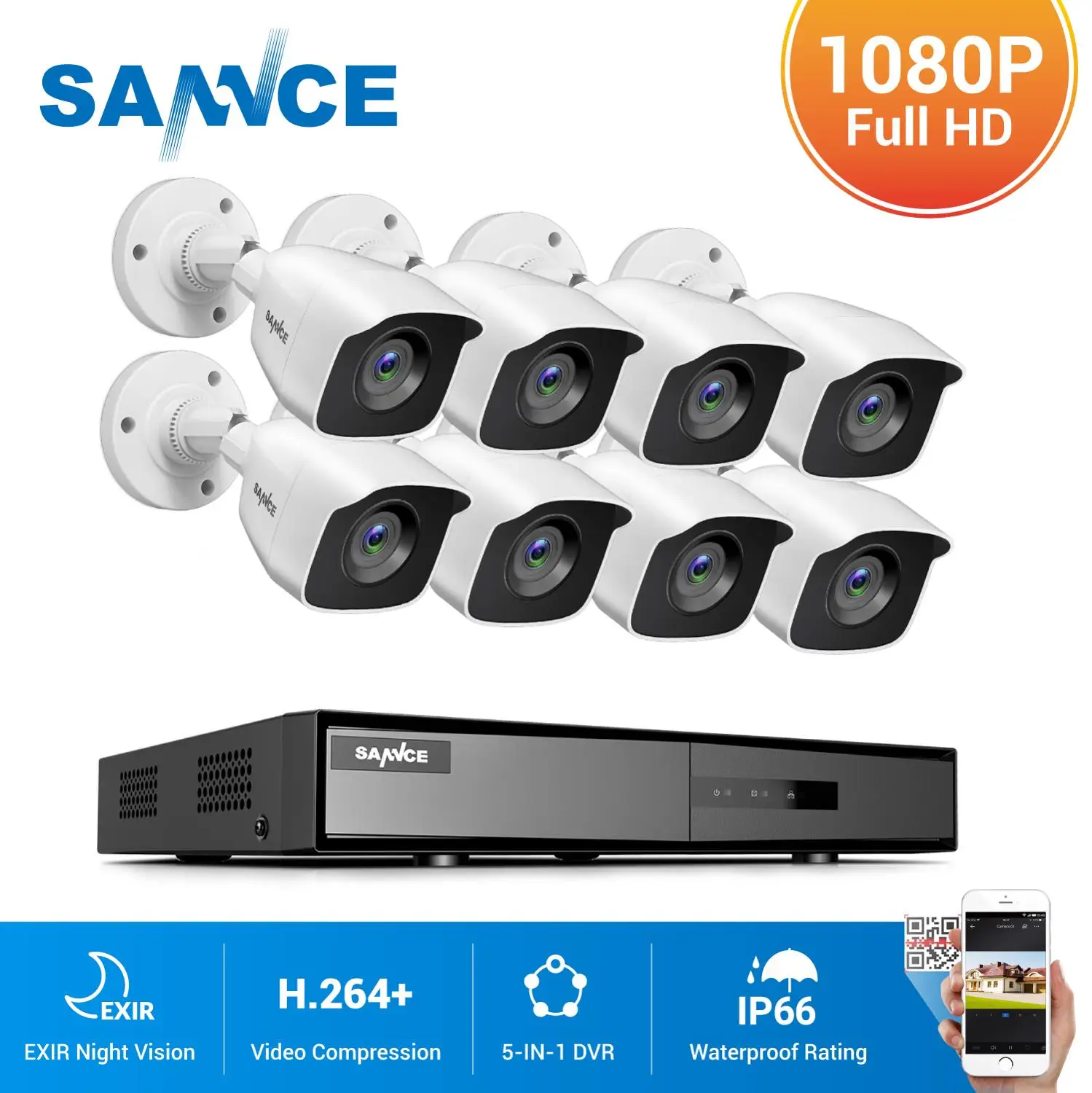 Система видеонаблюдения SANNCE 8 каналов 1080P Lite 5 в 1 1080N DVR 4X 8X 1080P|Система наблюдения| |