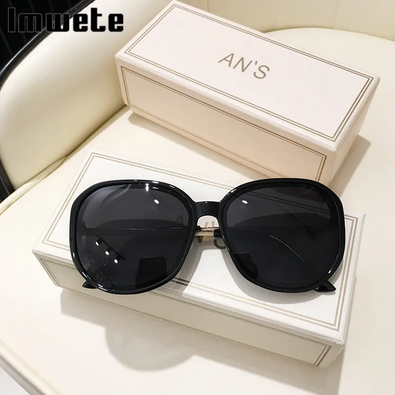 Imwete новые круглые солнцезащитные очки для женщин большая оправа многоугольные