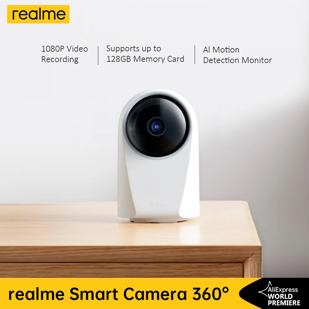 realme Smart Camera 360° Recording AI Motion Detection Monitor Video 1080p Supports up to 128GB Memory Card Security |