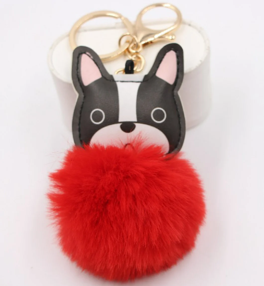 

New Puppy Bulldog Boutique Wool Ball Keychain Pendant Schoolbag Wallet Plush Pendant Keychains