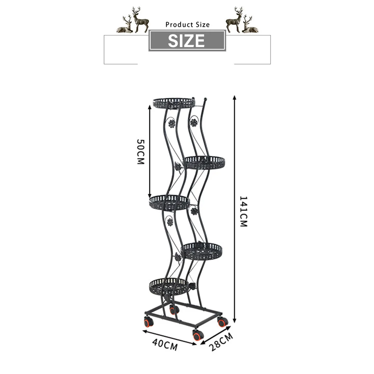 

5 Tiers Iron Flower Rack 40x28x141cm Plant Stand Multi Flower Stand Shelves for Bonsai Display Shelf Yard Garden Patio Balcony