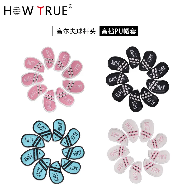 

Golf Iron AWGF Headcover Set Fleece Lined Club Head Cover Guard Case Waterproof PU Leather