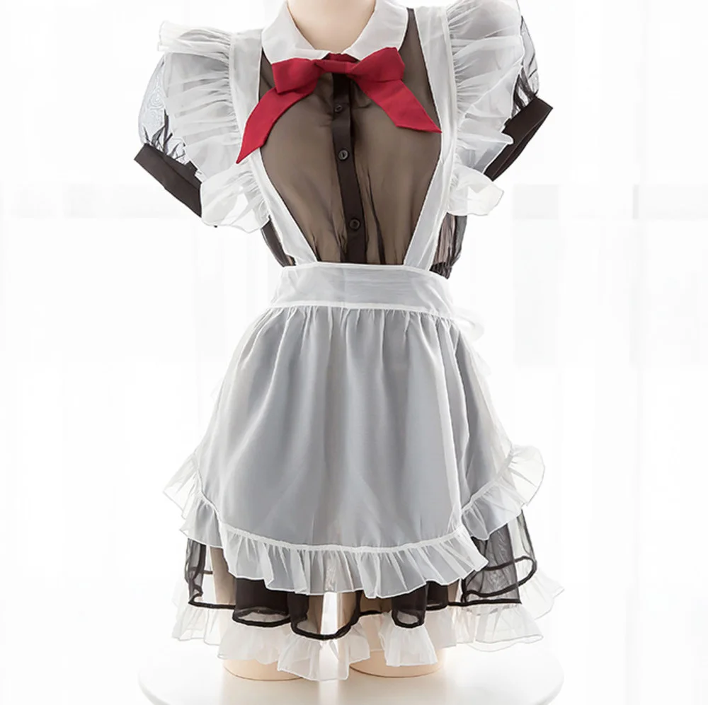 

Cosplay New Transparent Kawaii Sexy Costumes Maid Sexy Lingerie for Women High quality Temptation Dress With Cute Bowknot