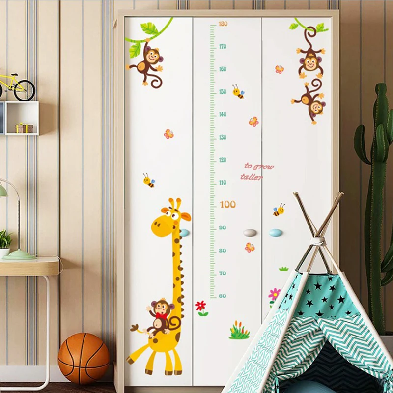 

Мультяшный жираф, измерение высоты, настенный стикер, фон для детской комнаты, таблица высоты, линейка, домашнее украшение, наклейки, настен...